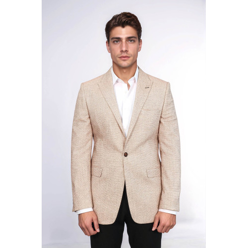 Patterned Slim-Fit Yellow Blazer - Chadrobe