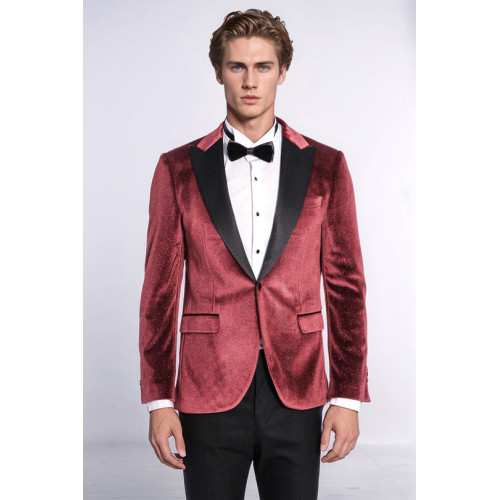 Slim Fit Velvet Burgundy Men Sparkle Tuxedo Jacket - Chadrobe