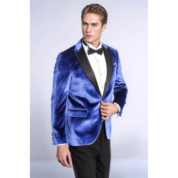Velvet Navy Blue Slim Fit Men Tuxedo Jacket - Chadrobe