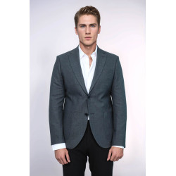 Textured Slim Fit Notch Lapel Grey Men Blazer - Chadrobe