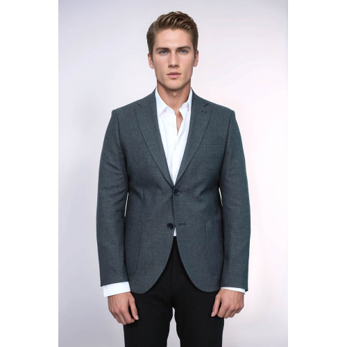 Textured Slim Fit Notch Lapel Grey Men Blazer - Chadrobe