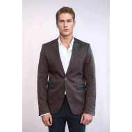Single Button Standing Collar Brown Men Blazer - Chadrobe
