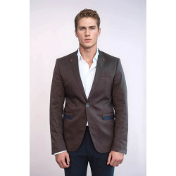 Single Button Standing Collar Brown Men Blazer - Chadrobe