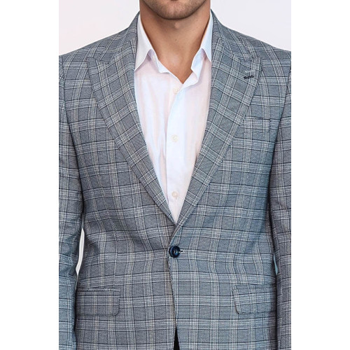 Checked Slim-Fit Grey Men's Blazer - Chadrobe