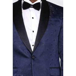 Patterned Shawl Lapel Navy Blue Men Tuxedo Jacket - Chadrobe