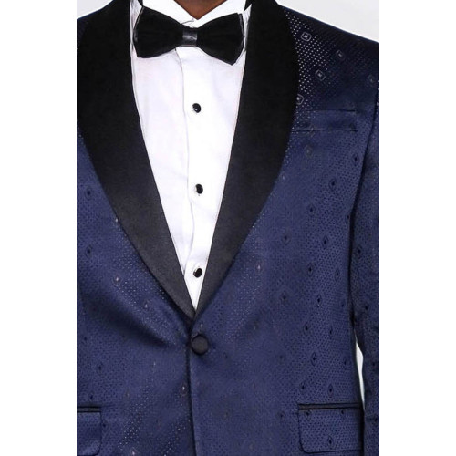 Patterned Shawl Lapel Navy Blue Men Tuxedo Jacket - Chadrobe