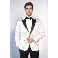 Feather Patterned Slim Fit White Men Tuxedo Blazer - Chadrobe