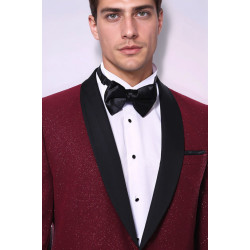 Burgundy Shawl Lapel Sparkly Men Tuxedo Jacket - Chadrobe