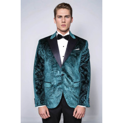 Floral Patterned Velvet Green Men Evening Jacket - Chadrobe