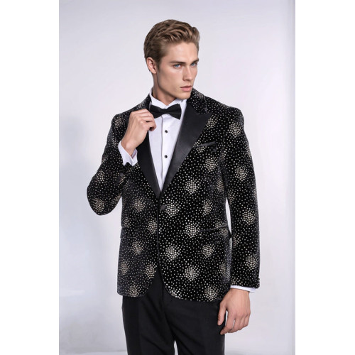 Slim Fit Dot Patterned Black Men Sparkle Jackets -Chadrobe