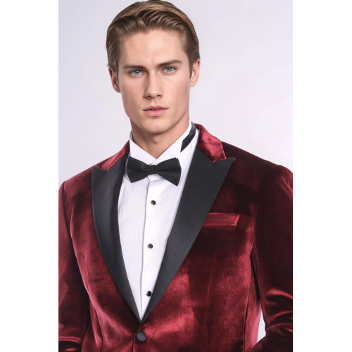 Velvet Slim Fit Burgundy Men Tuxedo Jacket - Chadrobe