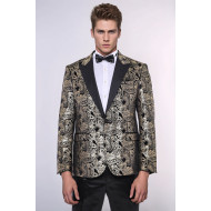 Slim Fit Gold Paisley Patterned Black Men Tuxedo Blazer - Chadrobe