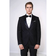 Satin Peak Lapel Textured Men's Royal Black Tuxedo Jacket - Chadrobe