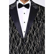 Gold Patterned Over Black Velvet Men Evening Tuxedo Blazer - Chadrobe