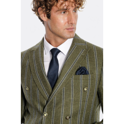 Wide Lapel Striped Double Breasted Green Men Blazer - Chadrobe