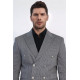 Anthracite Pinstriped Slim Fit Double-Breasted Blazer with Silver Metal Buttons – Chadrobe