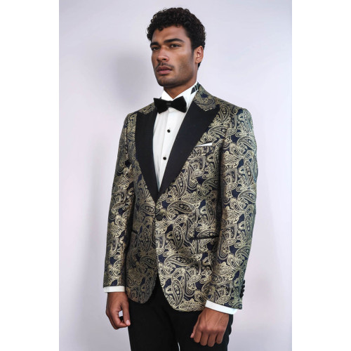 Paisley Peak Lapel Navy Blue Men Party Blazer - Chadrobe
