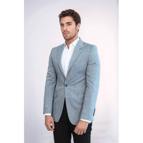 Slim-Fit Peak Lapel Blue Jacket - Chadrobe