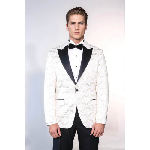 Patterned Slim Fit White Men Dinner Jacket - Chadrobe