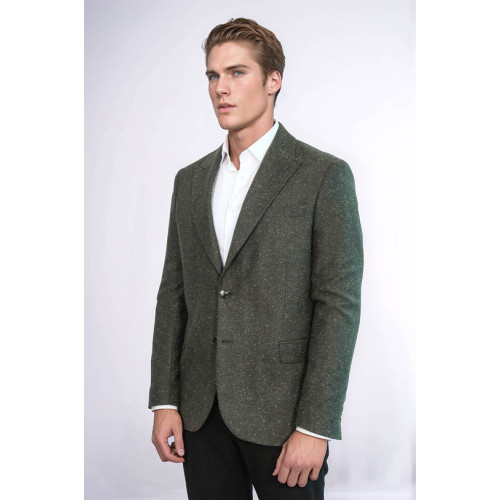 Houndstooth Pattern Wool Green Men Blazer - Chadrobe