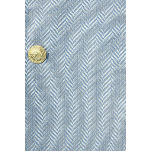Light Blue Herringbone Pattern Gold Metal Button Slim Fit Men's Blazer Jacket - Chadrobe