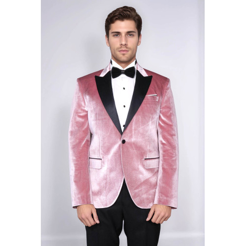 Slim Fit Peak Lapel Velvet Pink Men Tuxedo Jacket - Chadrobe