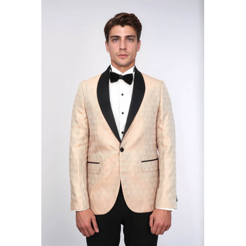 Pentagon Patterned Shawl Lapel Cream Men Dinner Jacket - Chadrobe