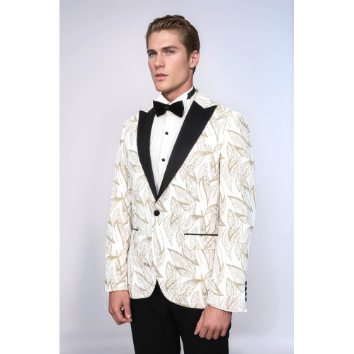 Glittery Slim Fit White Men Wedding Groom Tuxedo Jacket - Chadrobe