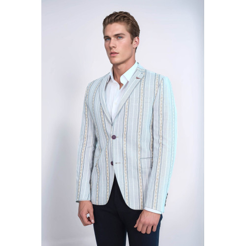 Slim Fit Striped Blue Men Blazer - Chadrobe