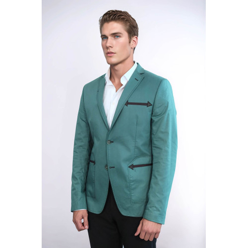 Double Button Mono Lapel Bag Pocket Cotton Green Jacket-Chadrobe