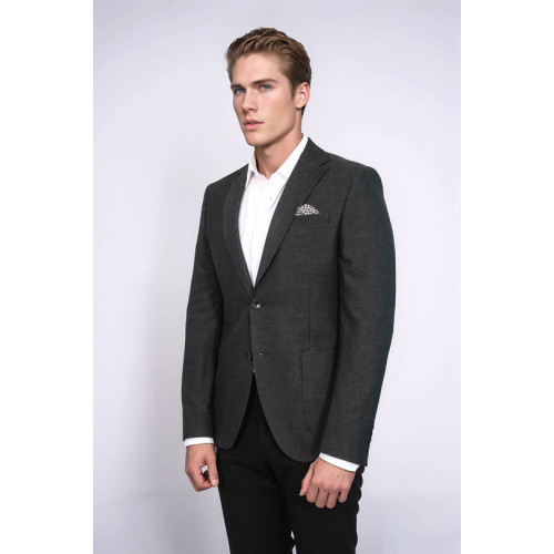 Textured Slim Fit Notch Lapel Anthracite Men Blazer - Chadrobe