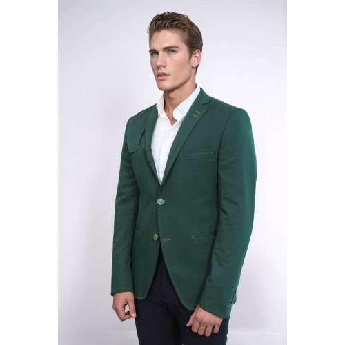 Double Buttons Shoulder Piece Mono Lapel Green Jacket-Chadrobe