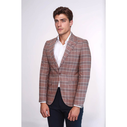 Checked Single Button Burgundy Men Blazer - Chadrobe