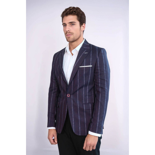 Striped Slim-Fit Burgundy Men Blazer - Chadrobe