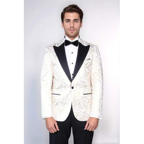 Root Pattern Peak Lapel White Men Dinner Jacket - Chadrobe
