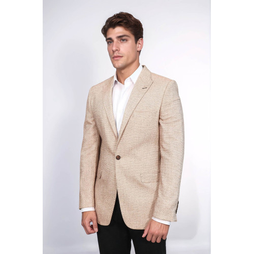 Patterned Slim-Fit Yellow Blazer - Chadrobe