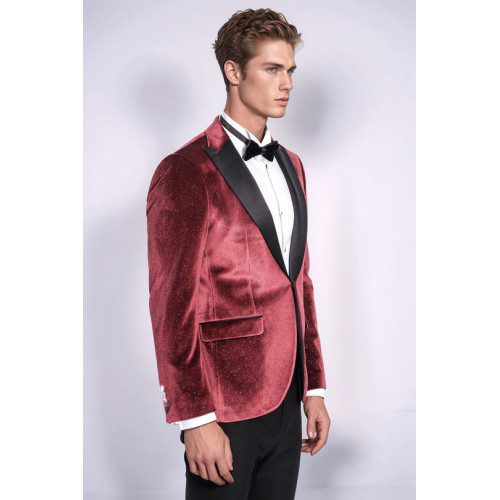Slim Fit Velvet Burgundy Men Sparkle Tuxedo Jacket - Chadrobe