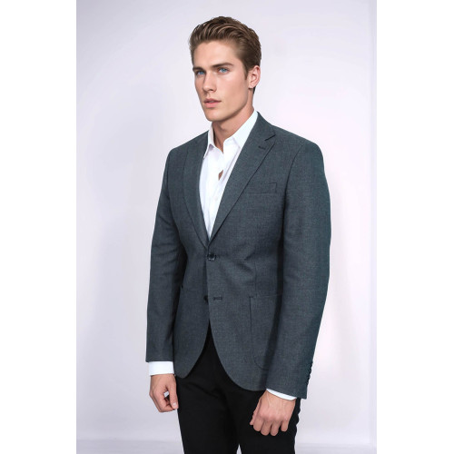 Textured Slim Fit Notch Lapel Grey Men Blazer - Chadrobe