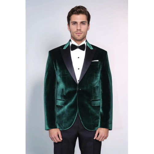 Slim Fit Peak Lapel Velvet Dark Green Men Tuxedo Jacket - Chadrobe