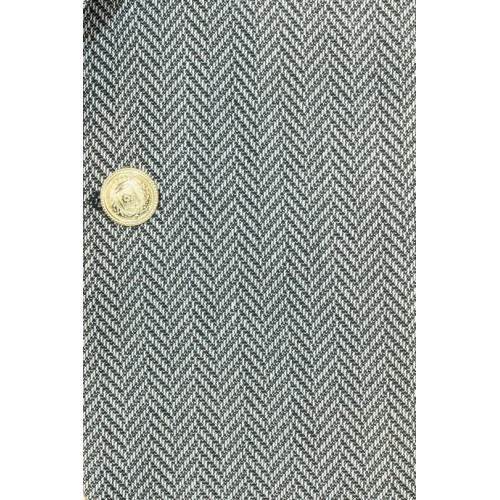 Black Herringbone Pattern Gold Metal Button Slim Fit Men's Blazer Jacket - Chadrobe