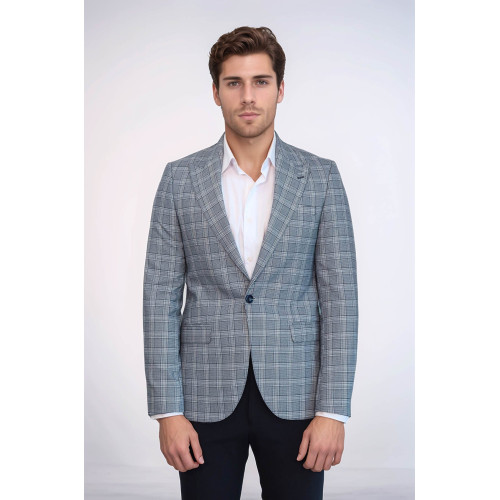 Checked Slim-Fit Grey Men's Blazer - Chadrobe