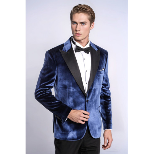 Velvet Slim Fit Blue Men Tuxedo Jacket - Chadrobe