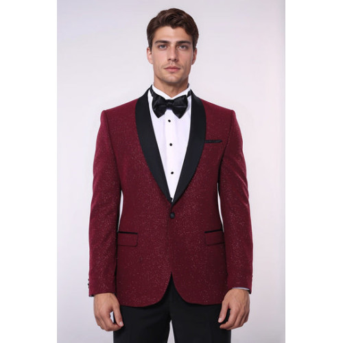 Burgundy Shawl Lapel Sparkly Men Tuxedo Jacket - Chadrobe