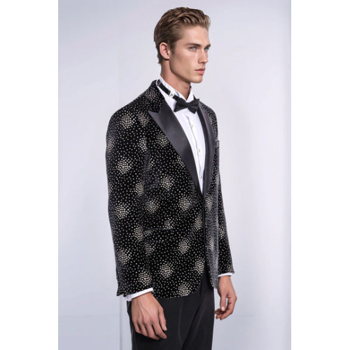 Slim Fit Dot Patterned Black Men Sparkle Jackets -Chadrobe