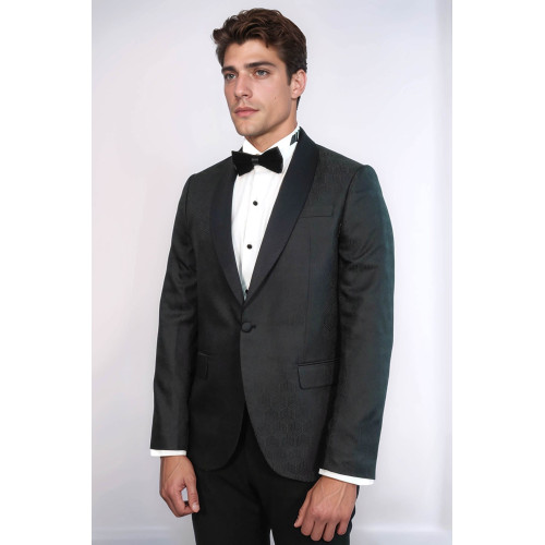 Pentagon Patterned Shawl Lapel Black Men Evening Jacket - Chadrobe