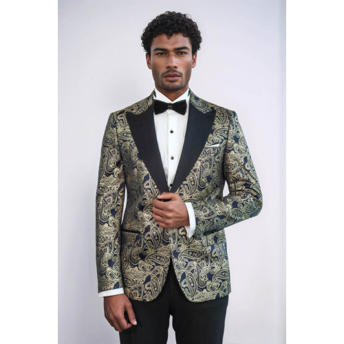 Paisley Peak Lapel Navy Blue Men Party Blazer - Chadrobe