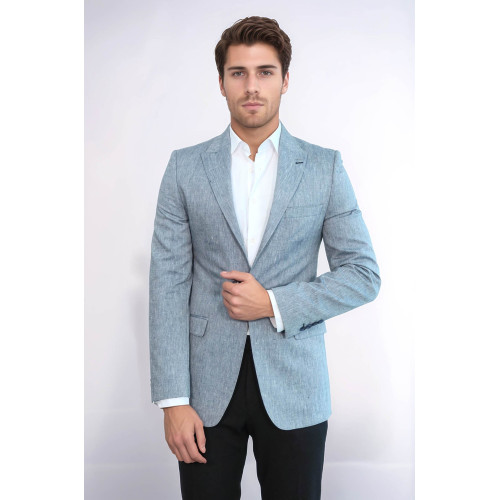 Slim-Fit Peak Lapel Blue Jacket - Chadrobe