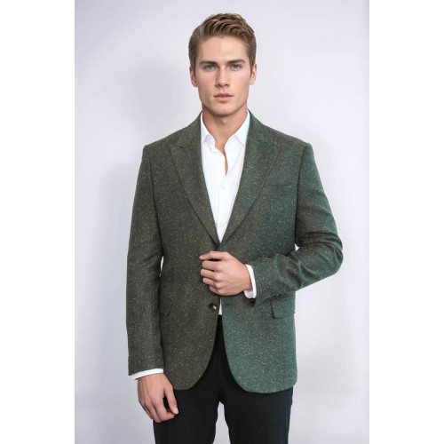 Houndstooth Pattern Wool Green Men Blazer - Chadrobe