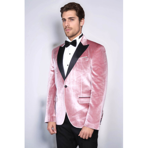 Slim Fit Peak Lapel Velvet Pink Men Tuxedo Jacket - Chadrobe