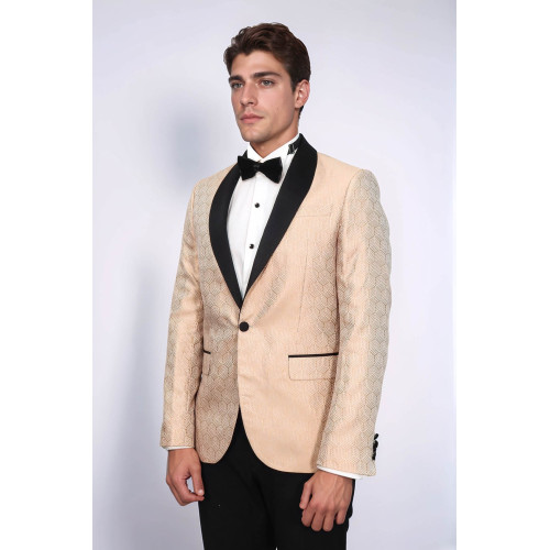 Pentagon Patterned Shawl Lapel Cream Men Dinner Jacket - Chadrobe
